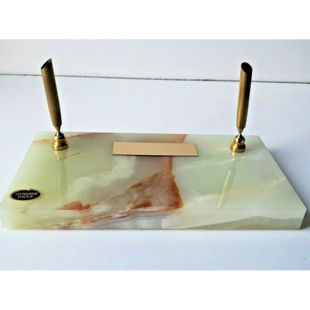 Genuine Onyx Marble Base Double Pen Holder